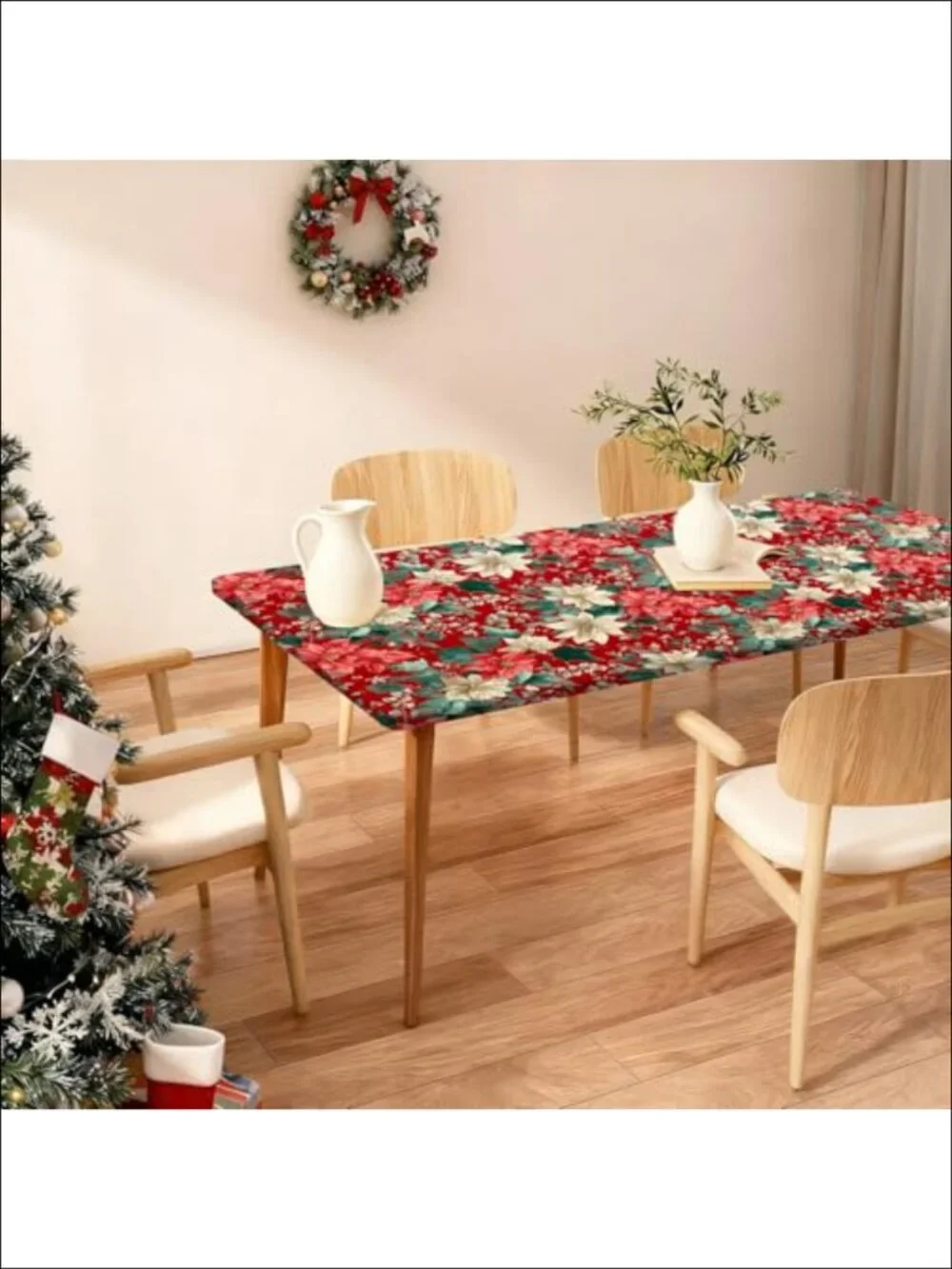 Fitted Christmas Tablecloth Rectangle 72x30 Waterproof Polyester Non-Slip